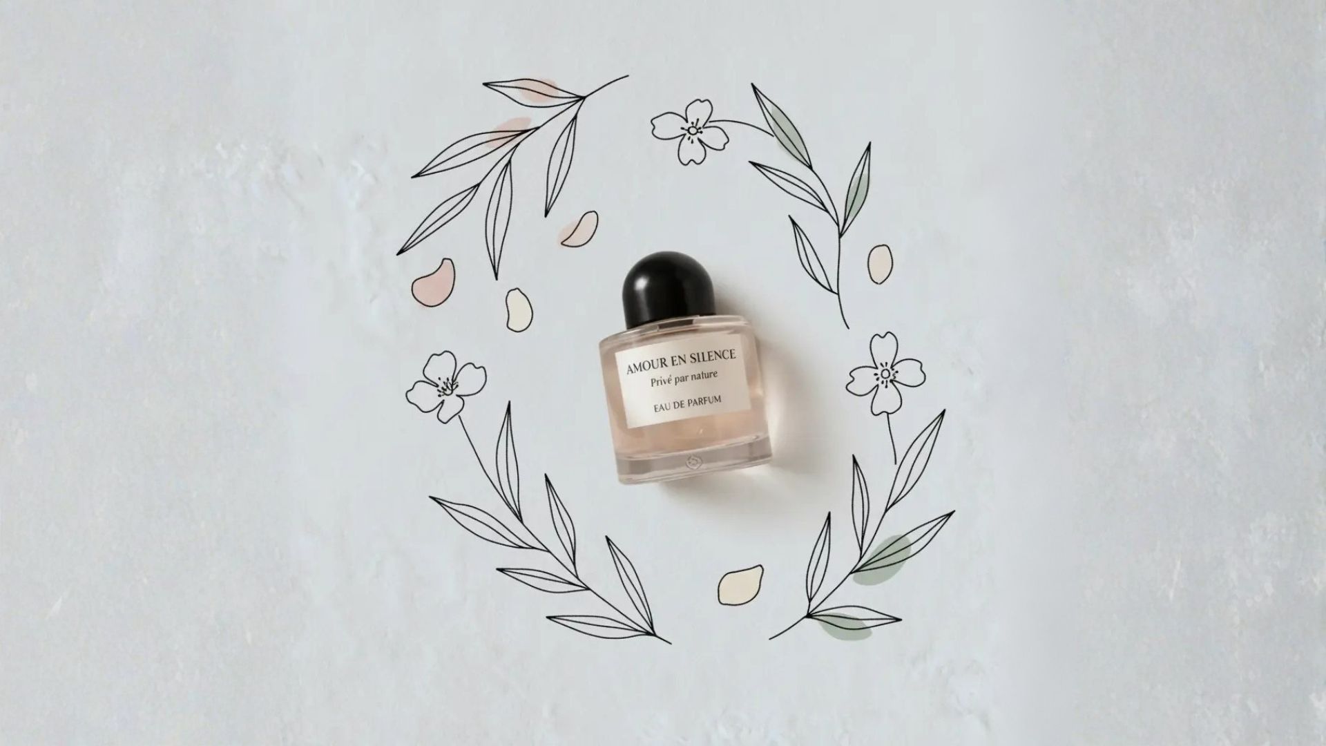 Bottle and botanical illustration