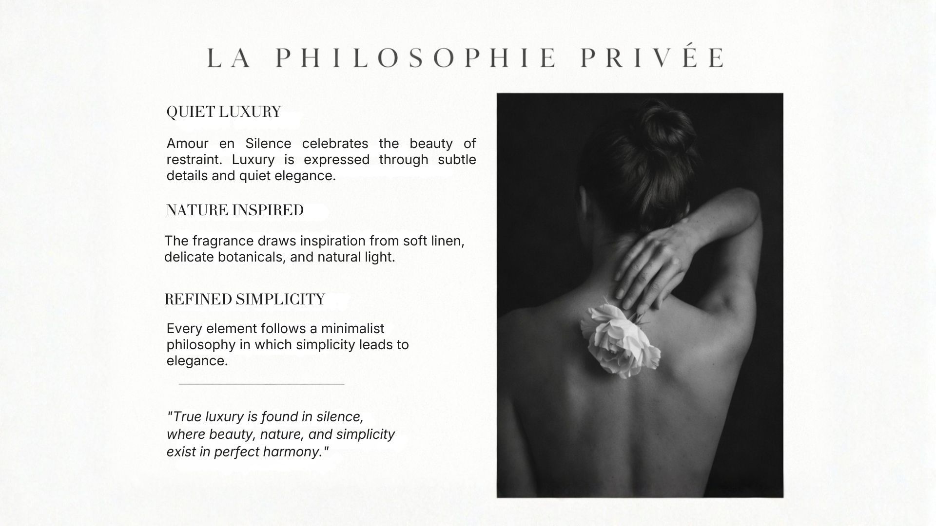 La Philosophie Privée, quiet luxury, nature, refined simplicity