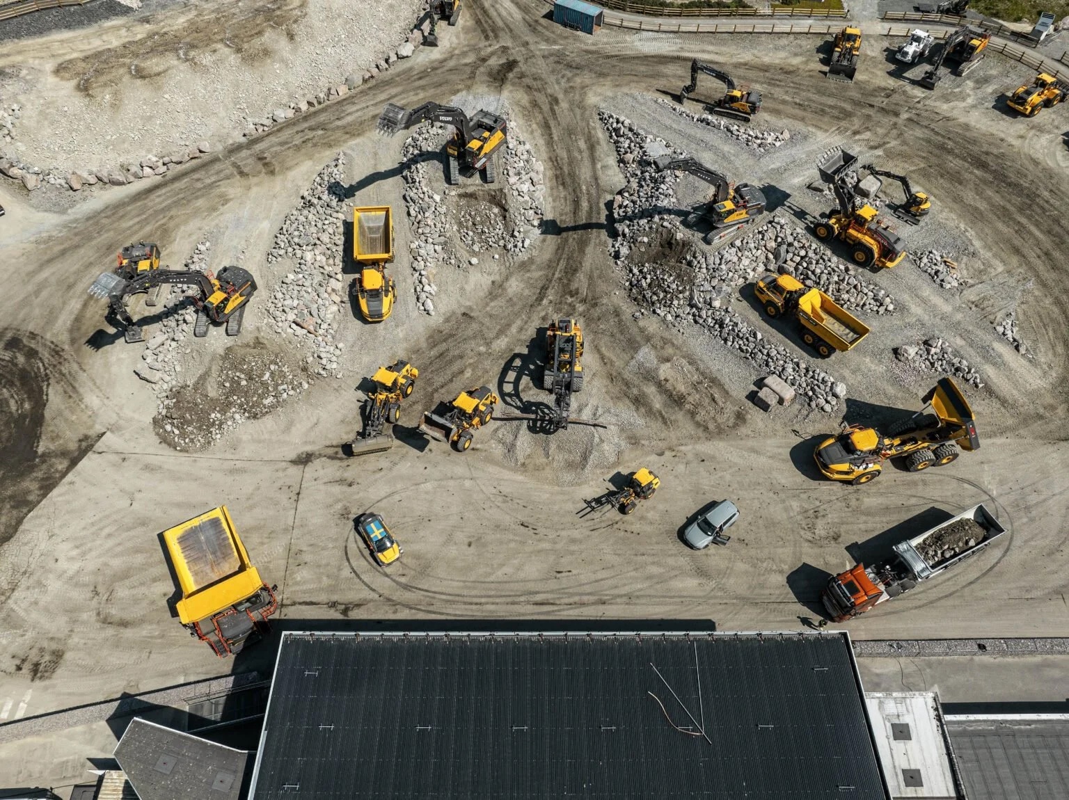 Aerial view of a Volvo quarry site